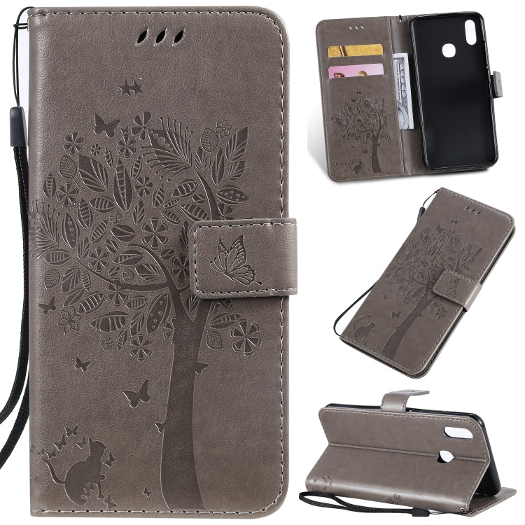 Tree & Cat Pattern Pressed Printing Horizontal Flip PU Leather Case with Holder & Card Slots & Wallet & Lanyard, For iPhone 11 Pro Max, For Vivo Y93 / Y91 / Y95