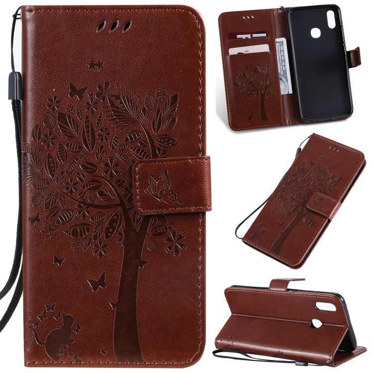 Tree & Cat Pattern Pressed Printing Horizontal Flip PU Leather Case with Holder & Card Slots & Wallet & Lanyard, For iPhone 11 Pro Max, For Vivo Y93 / Y91 / Y95