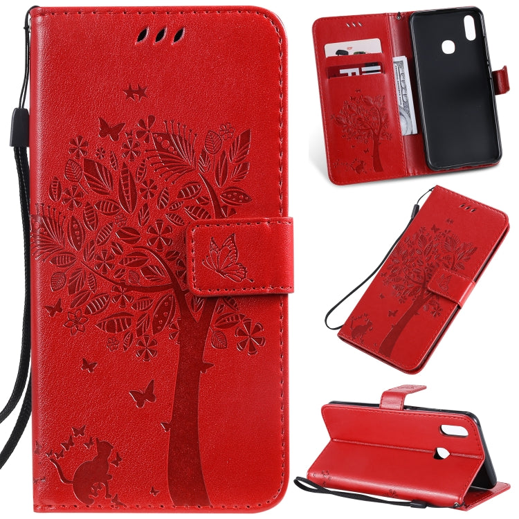 Tree & Cat Pattern Pressed Printing Horizontal Flip PU Leather Case with Holder & Card Slots & Wallet & Lanyard, For iPhone 11 Pro Max, For Vivo Y93 / Y91 / Y95