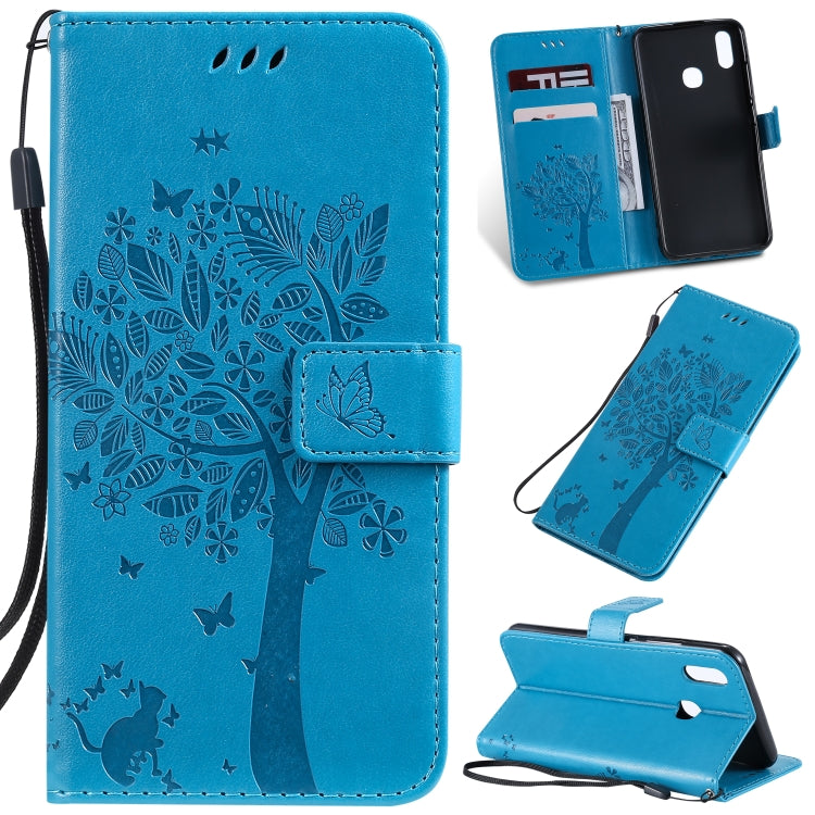 Tree & Cat Pattern Pressed Printing Horizontal Flip PU Leather Case with Holder & Card Slots & Wallet & Lanyard, For iPhone 11 Pro Max, For Vivo Y93 / Y91 / Y95