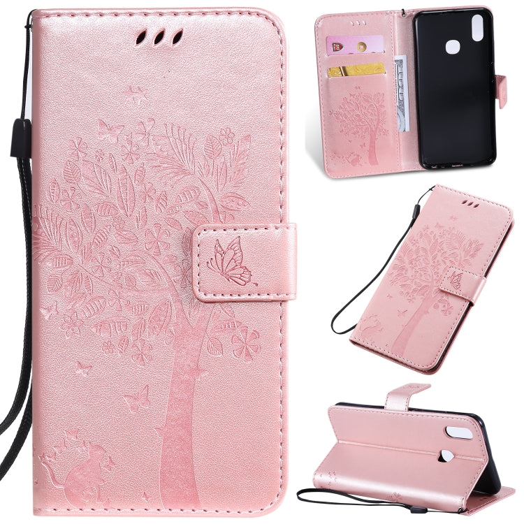 Tree & Cat Pattern Pressed Printing Horizontal Flip PU Leather Case with Holder & Card Slots & Wallet & Lanyard, For iPhone 11 Pro Max, For Vivo Y93 / Y91 / Y95