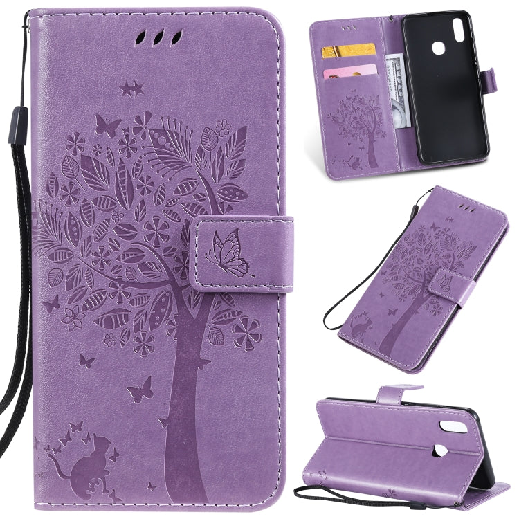 Tree & Cat Pattern Pressed Printing Horizontal Flip PU Leather Case with Holder & Card Slots & Wallet & Lanyard, For iPhone 11 Pro Max, For Vivo Y93 / Y91 / Y95