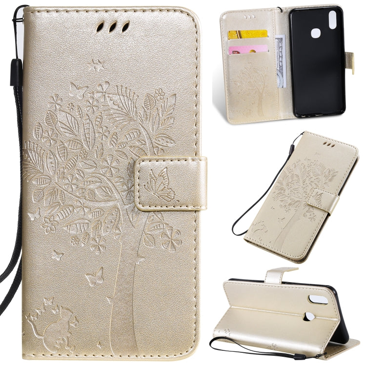 Tree & Cat Pattern Pressed Printing Horizontal Flip PU Leather Case with Holder & Card Slots & Wallet & Lanyard, For iPhone 11 Pro Max, For Vivo Y93 / Y91 / Y95