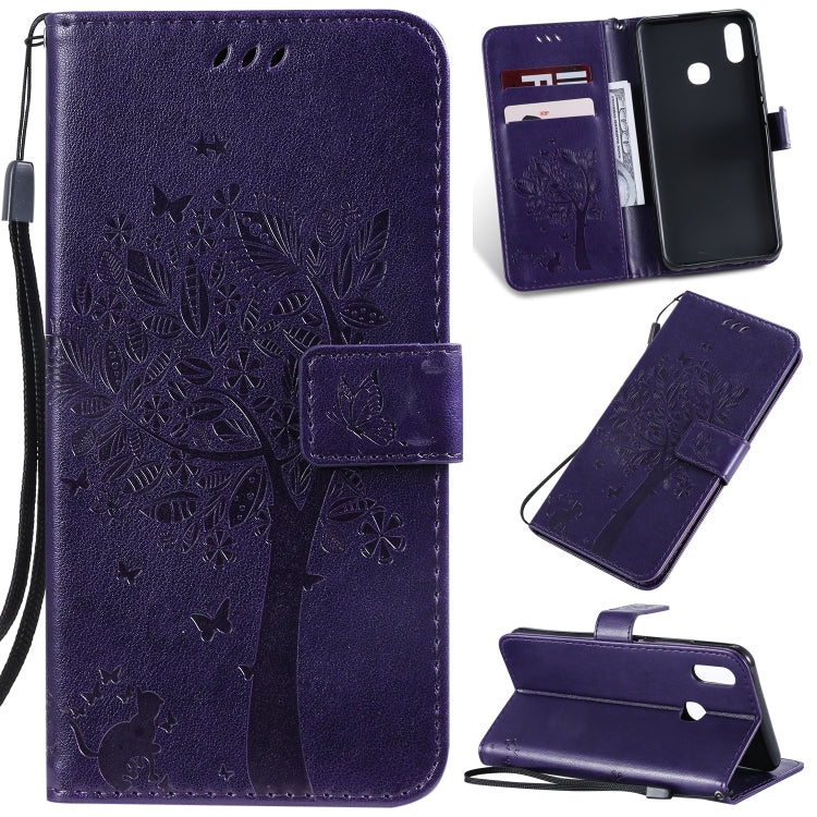 Tree & Cat Pattern Pressed Printing Horizontal Flip PU Leather Case with Holder & Card Slots & Wallet & Lanyard, For iPhone 11 Pro Max, For Vivo Y93 / Y91 / Y95