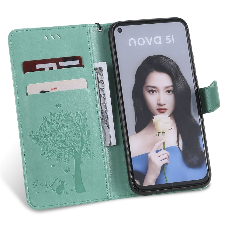 Tree & Cat Pattern Pressed Printing Horizontal Flip PU Leather Case with Holder & Card Slots & Wallet & Lanyard, For Huawei P20 Lite 2019 / Nova 5i, For Huawei P Smart Z / Y9 Prime 2019