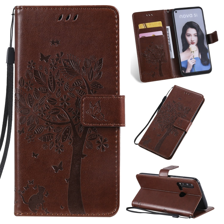 Tree & Cat Pattern Pressed Printing Horizontal Flip PU Leather Case with Holder & Card Slots & Wallet & Lanyard, For Huawei P20 Lite 2019 / Nova 5i, For Huawei P Smart Z / Y9 Prime 2019