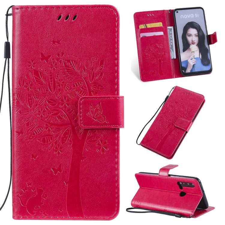 Tree & Cat Pattern Pressed Printing Horizontal Flip PU Leather Case with Holder & Card Slots & Wallet & Lanyard, For Huawei P20 Lite 2019 / Nova 5i, For Huawei P Smart Z / Y9 Prime 2019
