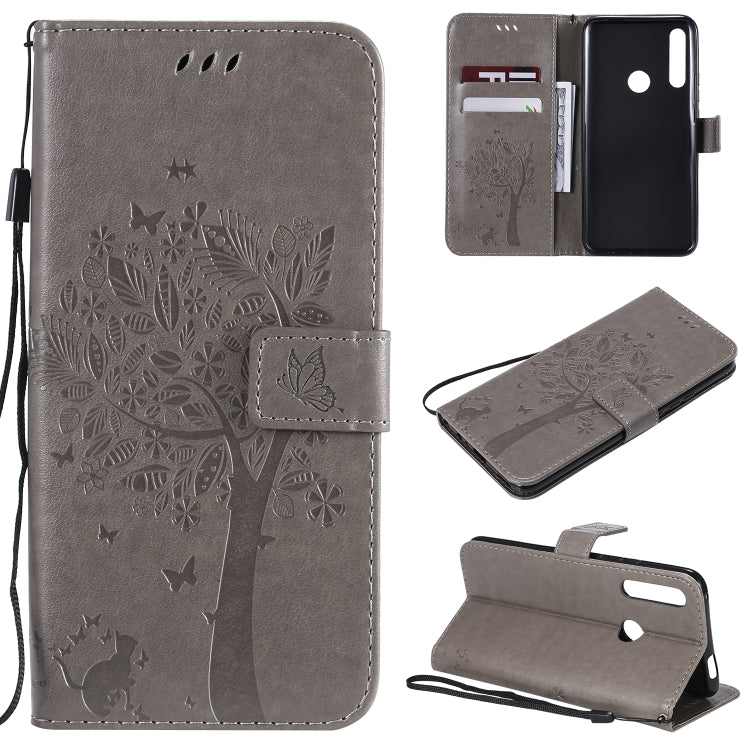 Tree & Cat Pattern Pressed Printing Horizontal Flip PU Leather Case with Holder & Card Slots & Wallet & Lanyard, For Huawei P20 Lite 2019 / Nova 5i, For Huawei P Smart Z / Y9 Prime 2019