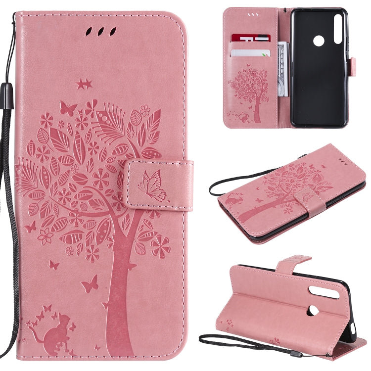 Tree & Cat Pattern Pressed Printing Horizontal Flip PU Leather Case with Holder & Card Slots & Wallet & Lanyard, For Huawei P20 Lite 2019 / Nova 5i, For Huawei P Smart Z / Y9 Prime 2019