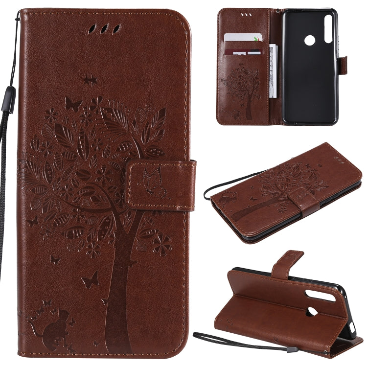 Tree & Cat Pattern Pressed Printing Horizontal Flip PU Leather Case with Holder & Card Slots & Wallet & Lanyard, For Huawei P20 Lite 2019 / Nova 5i, For Huawei P Smart Z / Y9 Prime 2019