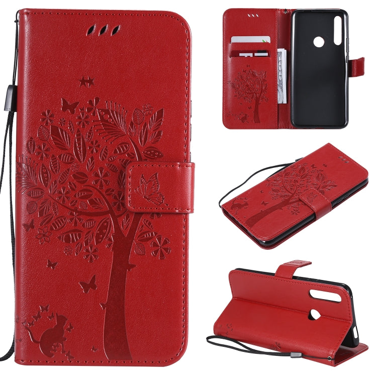 Tree & Cat Pattern Pressed Printing Horizontal Flip PU Leather Case with Holder & Card Slots & Wallet & Lanyard, For Huawei P20 Lite 2019 / Nova 5i, For Huawei P Smart Z / Y9 Prime 2019