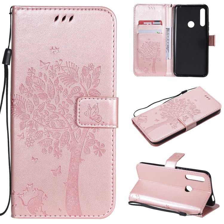 Tree & Cat Pattern Pressed Printing Horizontal Flip PU Leather Case with Holder & Card Slots & Wallet & Lanyard, For Huawei P20 Lite 2019 / Nova 5i, For Huawei P Smart Z / Y9 Prime 2019