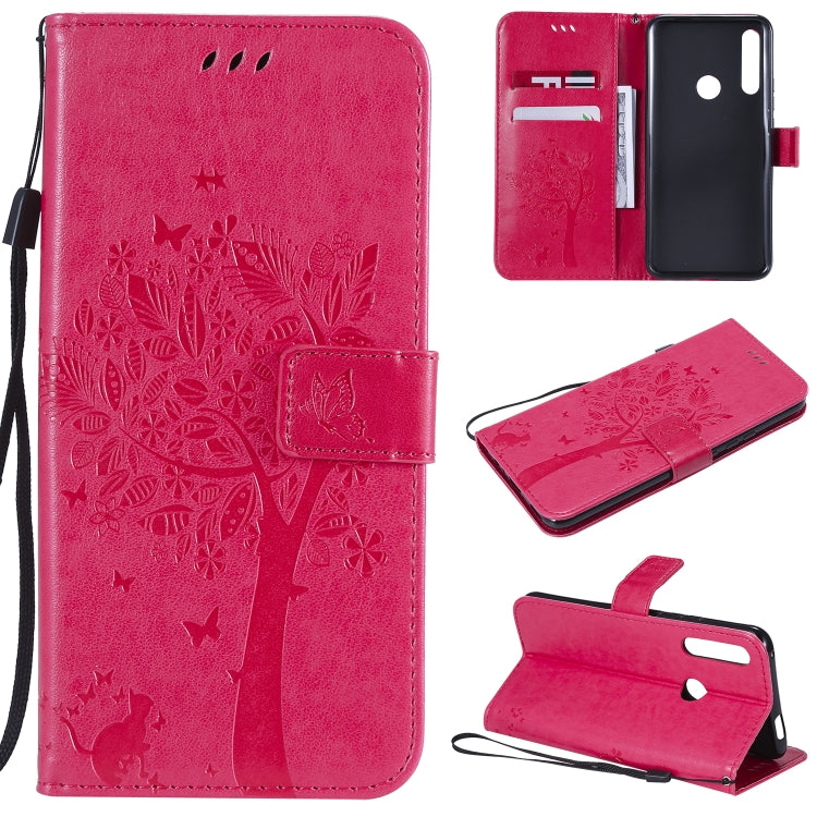 Tree & Cat Pattern Pressed Printing Horizontal Flip PU Leather Case with Holder & Card Slots & Wallet & Lanyard, For Huawei P20 Lite 2019 / Nova 5i, For Huawei P Smart Z / Y9 Prime 2019