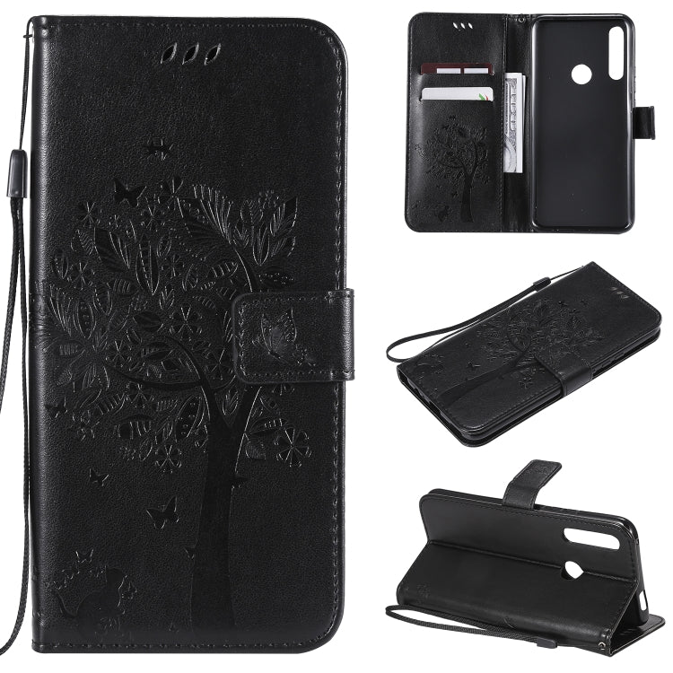 Tree & Cat Pattern Pressed Printing Horizontal Flip PU Leather Case with Holder & Card Slots & Wallet & Lanyard, For Huawei P20 Lite 2019 / Nova 5i, For Huawei P Smart Z / Y9 Prime 2019