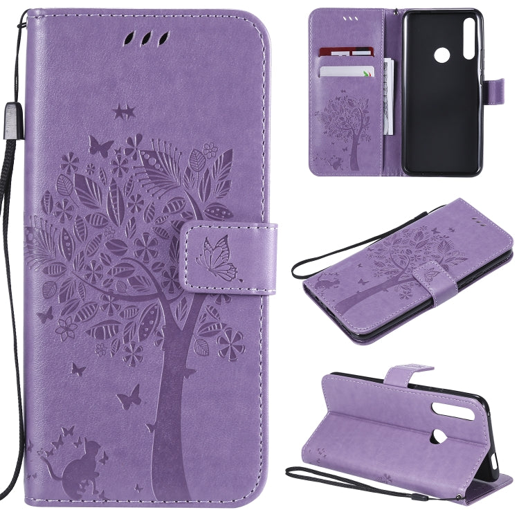 Tree & Cat Pattern Pressed Printing Horizontal Flip PU Leather Case with Holder & Card Slots & Wallet & Lanyard, For Huawei P20 Lite 2019 / Nova 5i, For Huawei P Smart Z / Y9 Prime 2019