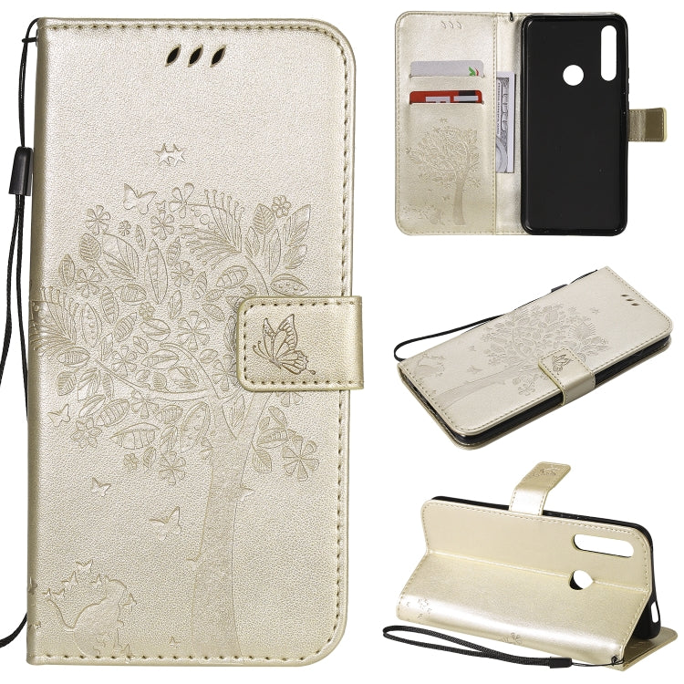 Tree & Cat Pattern Pressed Printing Horizontal Flip PU Leather Case with Holder & Card Slots & Wallet & Lanyard, For Huawei P20 Lite 2019 / Nova 5i, For Huawei P Smart Z / Y9 Prime 2019