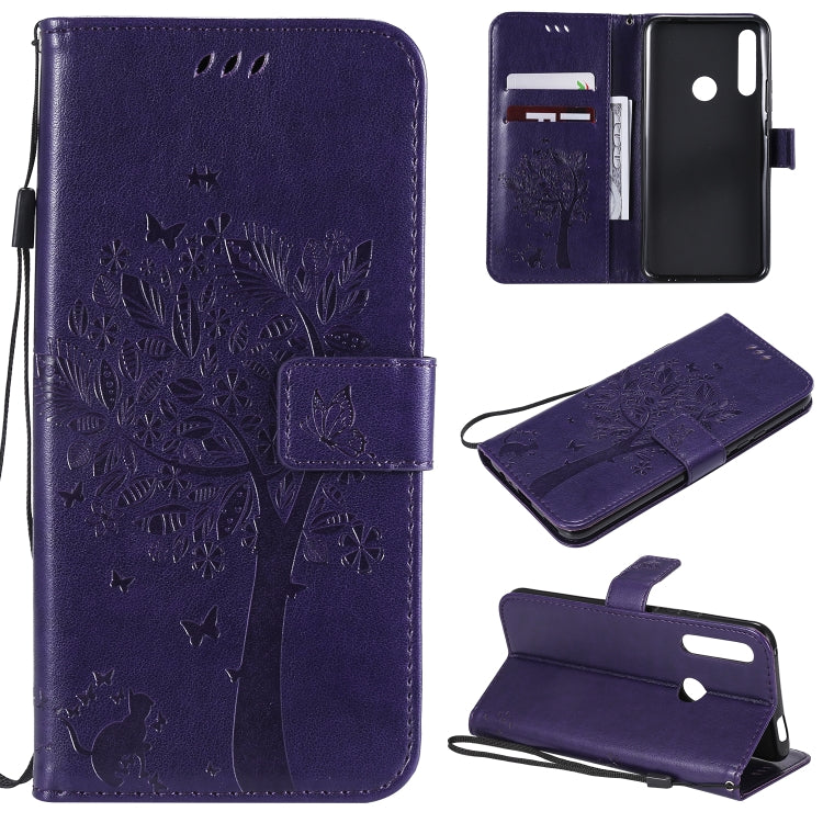 Tree & Cat Pattern Pressed Printing Horizontal Flip PU Leather Case with Holder & Card Slots & Wallet & Lanyard, For Huawei P20 Lite 2019 / Nova 5i, For Huawei P Smart Z / Y9 Prime 2019
