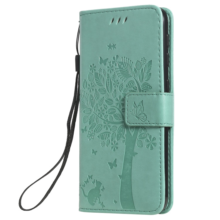Étui à rabat horizontal en cuir PU avec motif arbre et chat, avec support, emplacements pour cartes, portefeuille et cordon, pour Huawei P Smart Z / Y9 Prime 2019 et Galaxy A10e