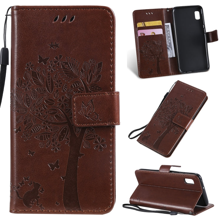 Tree & Cat Pattern Pressed Printing Horizontal Flip PU Leather Case with Holder & Card Slots & Wallet & Lanyard, For Galaxy A10e, For Galaxy A80