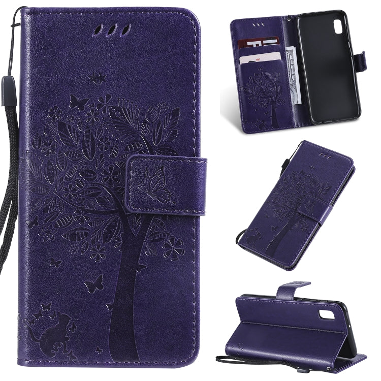 Tree & Cat Pattern Pressed Printing Horizontal Flip PU Leather Case with Holder & Card Slots & Wallet & Lanyard, For Galaxy A10e, For Galaxy A80