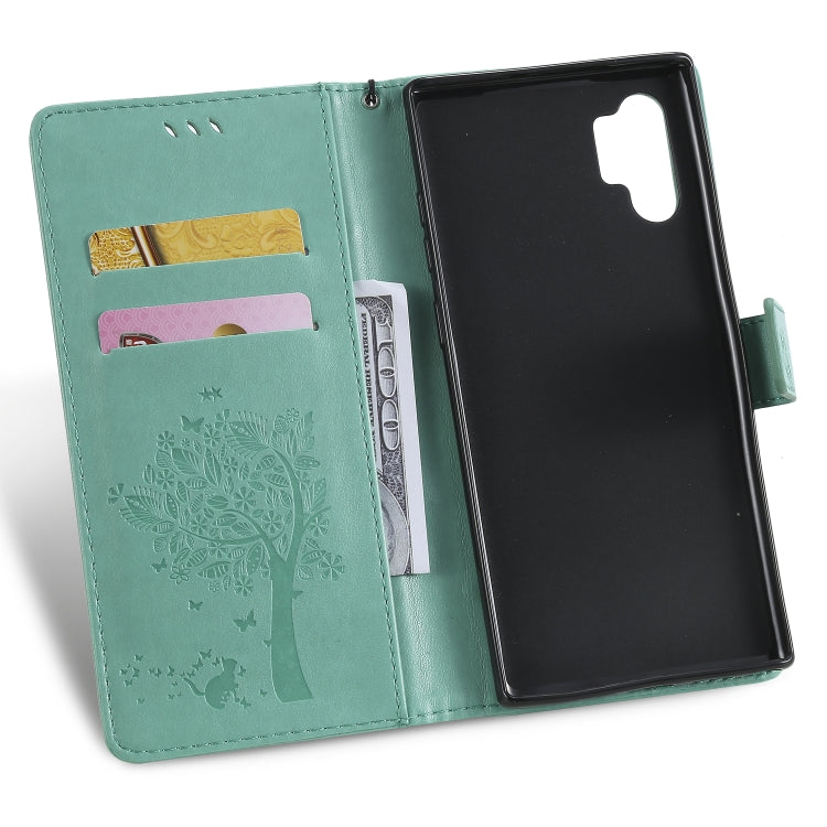 Tree & Cat Pattern Pressed Printing Horizontal Flip PU Leather Case with Holder & Card Slots & Wallet & Lanyard, For Galaxy Note 10+ / 10 Pro, For Galaxy  Note10