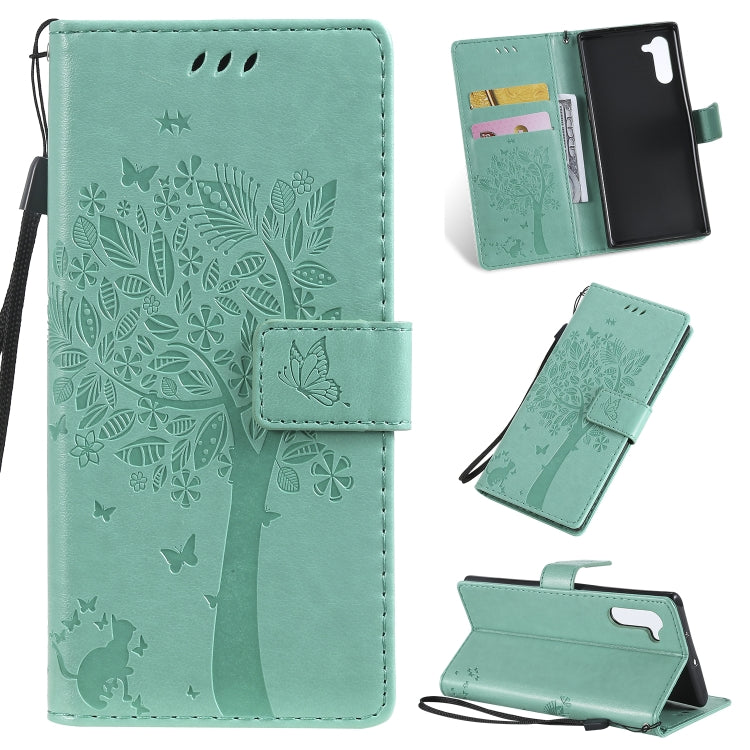 Tree & Cat Pattern Pressed Printing Horizontal Flip PU Leather Case with Holder & Card Slots & Wallet & Lanyard, For Galaxy Note 10+ / 10 Pro, For Galaxy  Note10