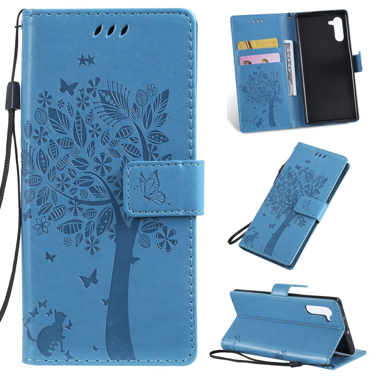 Tree & Cat Pattern Pressed Printing Horizontal Flip PU Leather Case with Holder & Card Slots & Wallet & Lanyard, For Galaxy Note 10+ / 10 Pro, For Galaxy  Note10