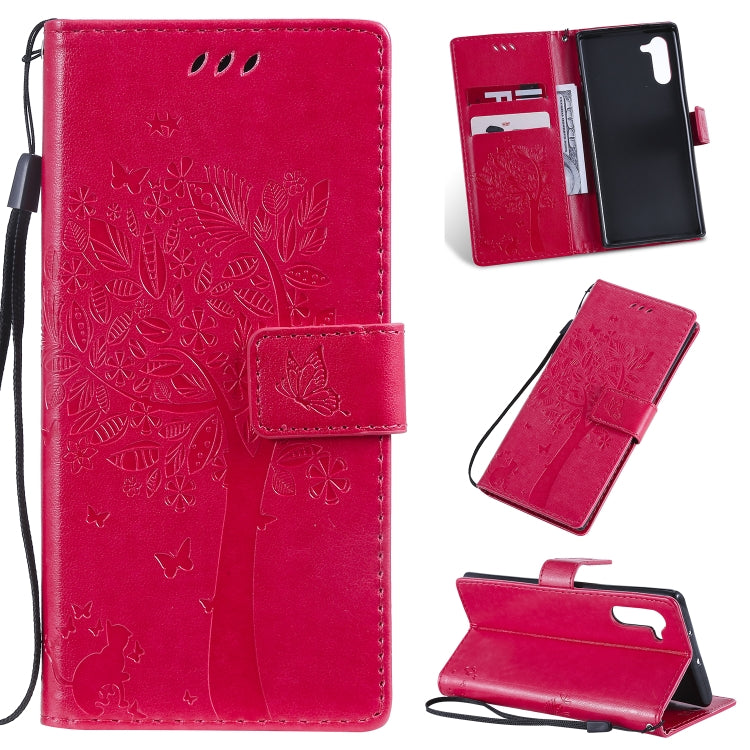 Tree & Cat Pattern Pressed Printing Horizontal Flip PU Leather Case with Holder & Card Slots & Wallet & Lanyard, For Galaxy Note 10+ / 10 Pro, For Galaxy  Note10