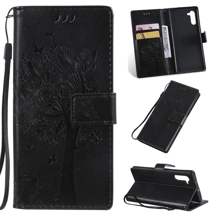 Tree & Cat Pattern Pressed Printing Horizontal Flip PU Leather Case with Holder & Card Slots & Wallet & Lanyard, For Galaxy Note 10+ / 10 Pro, For Galaxy  Note10