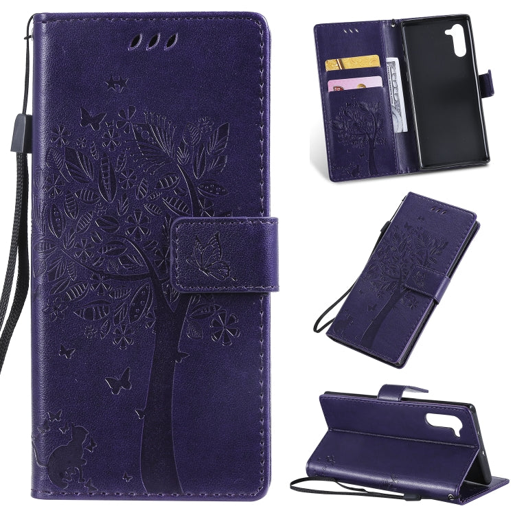 Tree & Cat Pattern Pressed Printing Horizontal Flip PU Leather Case with Holder & Card Slots & Wallet & Lanyard, For Galaxy Note 10+ / 10 Pro, For Galaxy  Note10