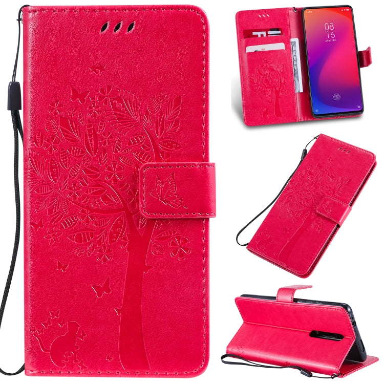Tree & Cat Pattern Pressed Printing Horizontal Flip PU Leather Case with Holder & Card Slots & Wallet & Lanyard, For Xiaomi Mi 9T & Mi 9T Pro, For Xiaomi Mi 9T & Mi 9T Pro & Redmi K20 & K20 Pro, For OPPO A1K / C2