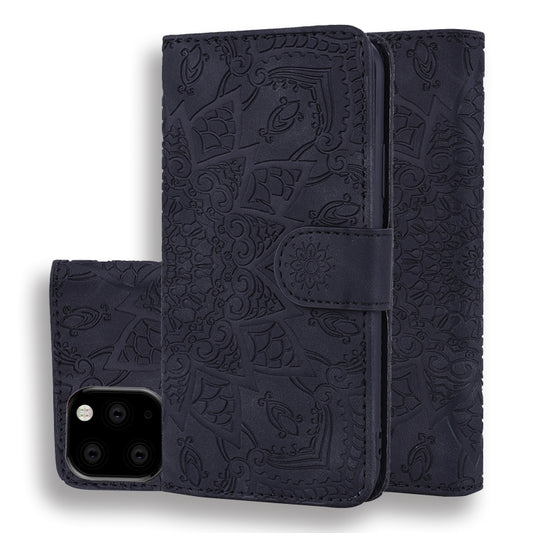 Calf pattern embossed leather iPhone 11 Pro Max case with dual fold design and card slots