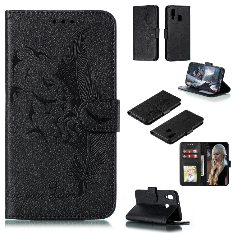 Feather Pattern Litchi Texture Horizontal Flip Leather Case with Wallet & Holder & Card Slots, For Galaxy A40, For Galaxy A50, For Galaxy A60, For Galaxy A70