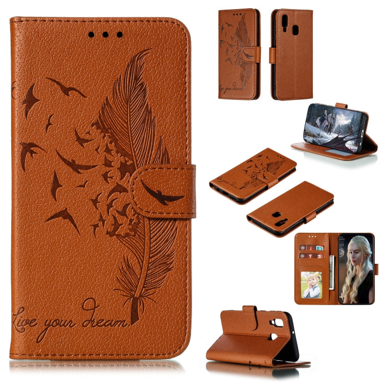 Feather Pattern Litchi Texture Horizontal Flip Leather Case with Wallet & Holder & Card Slots, For Galaxy A40, For Galaxy A50, For Galaxy A60, For Galaxy A70