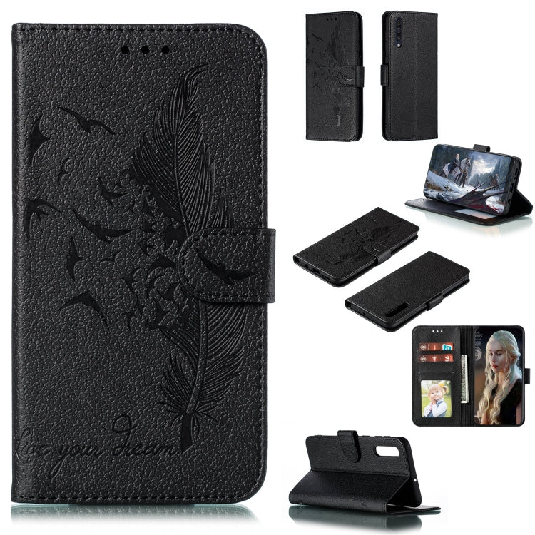 Feather Pattern Litchi Texture Horizontal Flip Leather Case with Wallet & Holder & Card Slots, For Galaxy A40, For Galaxy A50, For Galaxy A60, For Galaxy A70