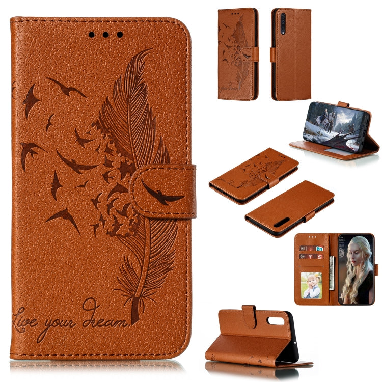 Feather Pattern Litchi Texture Horizontal Flip Leather Case with Wallet & Holder & Card Slots, For Galaxy A40, For Galaxy A50, For Galaxy A60, For Galaxy A70