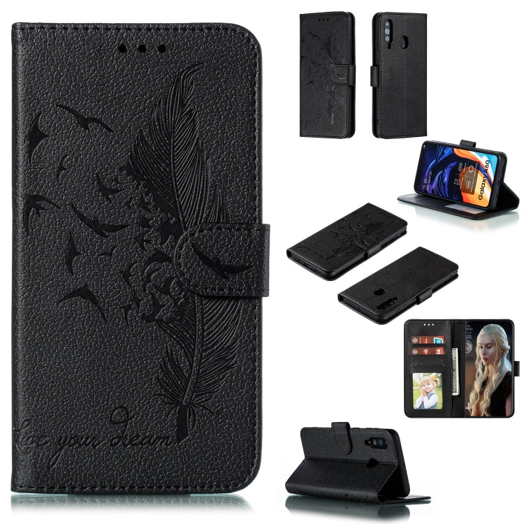 Feather Pattern Litchi Texture Horizontal Flip Leather Case with Wallet & Holder & Card Slots, For Galaxy A40, For Galaxy A50, For Galaxy A60, For Galaxy A70