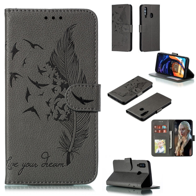 Feather Pattern Litchi Texture Horizontal Flip Leather Case with Wallet & Holder & Card Slots, For Galaxy A40, For Galaxy A50, For Galaxy A60, For Galaxy A70
