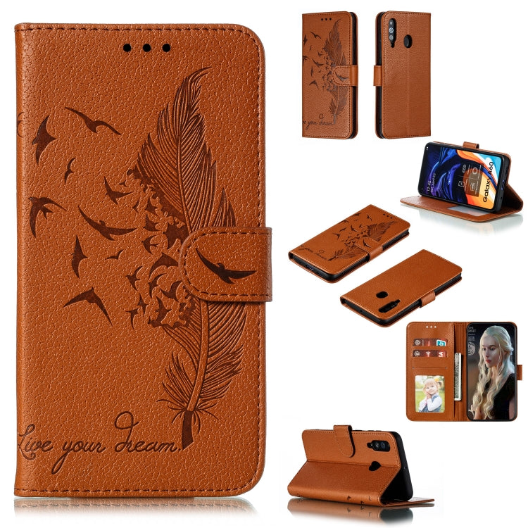Feather Pattern Litchi Texture Horizontal Flip Leather Case with Wallet & Holder & Card Slots, For Galaxy A40, For Galaxy A50, For Galaxy A60, For Galaxy A70