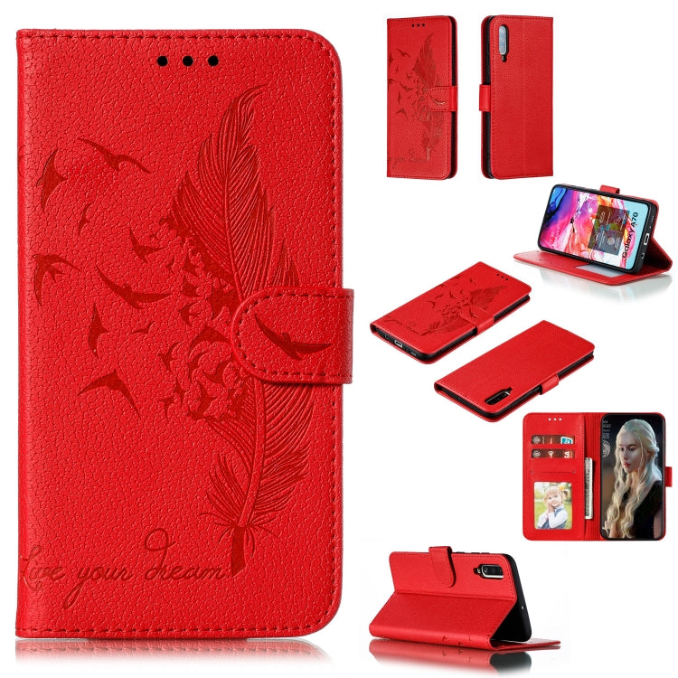 Feather Pattern Litchi Texture Horizontal Flip Leather Case with Wallet & Holder & Card Slots, For Galaxy A40, For Galaxy A50, For Galaxy A60, For Galaxy A70