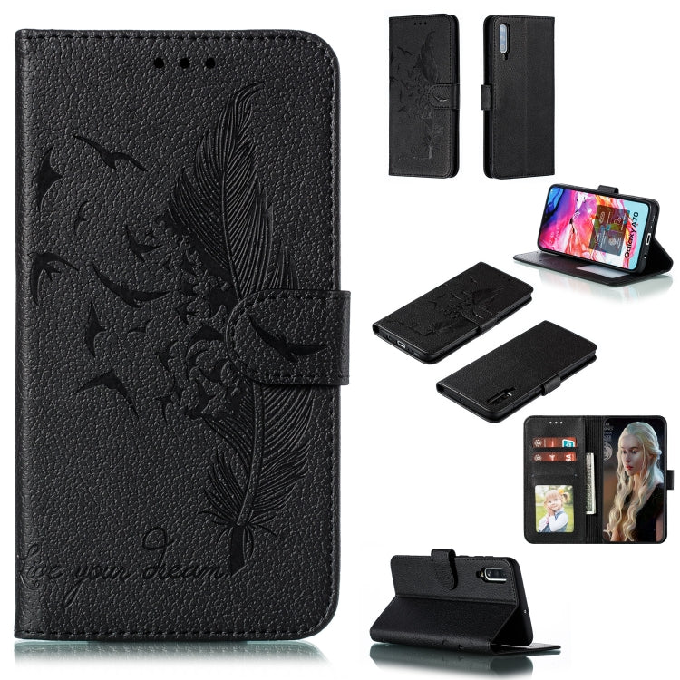 Feather Pattern Litchi Texture Horizontal Flip Leather Case with Wallet & Holder & Card Slots, For Galaxy A40, For Galaxy A50, For Galaxy A60, For Galaxy A70