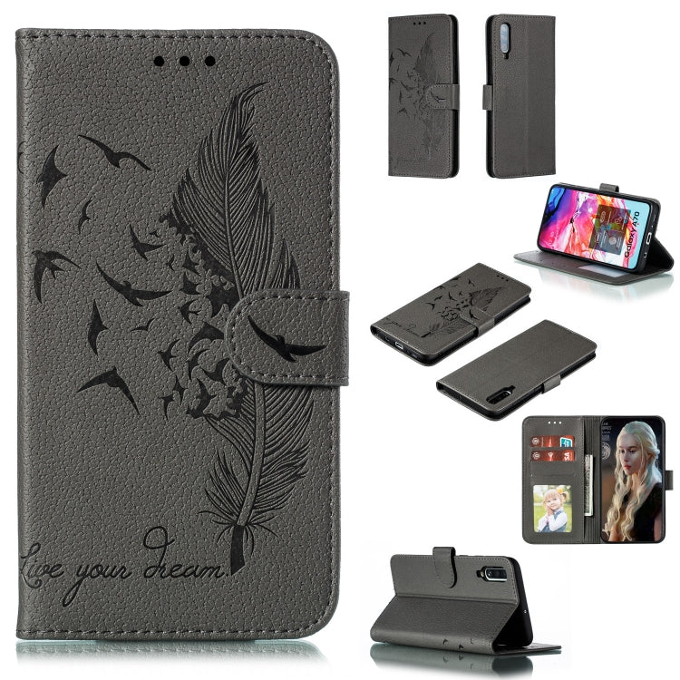 Feather Pattern Litchi Texture Horizontal Flip Leather Case with Wallet & Holder & Card Slots, For Galaxy A40, For Galaxy A50, For Galaxy A60, For Galaxy A70