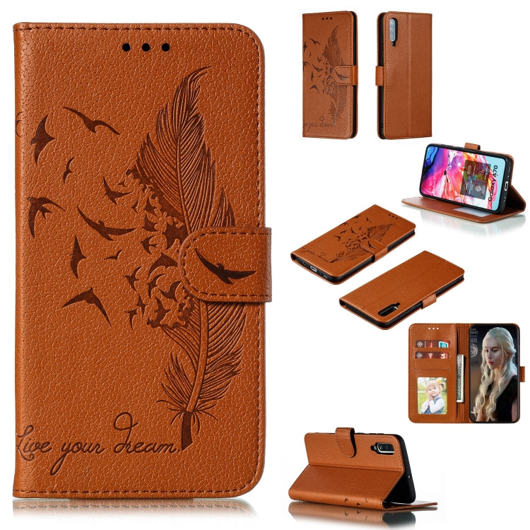 Feather Pattern Litchi Texture Horizontal Flip Leather Case with Wallet & Holder & Card Slots, For Galaxy A40, For Galaxy A50, For Galaxy A60, For Galaxy A70