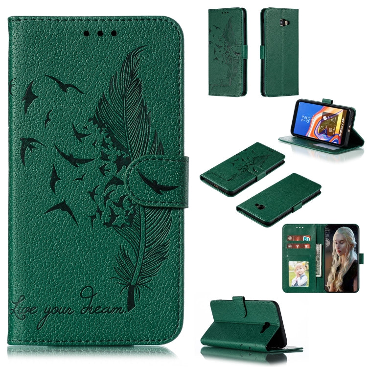 Feather Pattern Litchi Texture Horizontal Flip Leather Case with Wallet & Holder & Card Slots, For Galaxy J4+, For Galaxy J6+, For Galaxy J4 (2018), For Galaxy J6 (2018)
