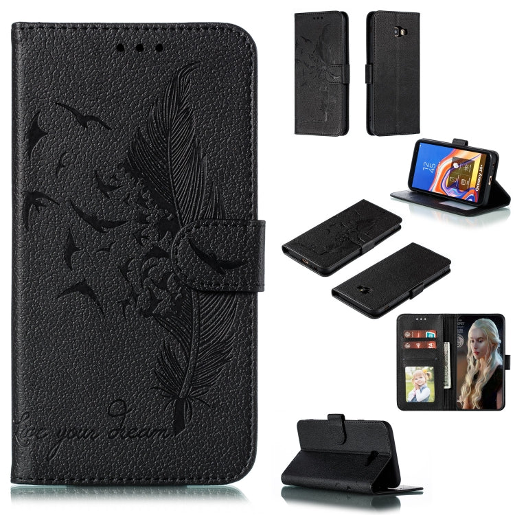 Feather Pattern Litchi Texture Horizontal Flip Leather Case with Wallet & Holder & Card Slots, For Galaxy J4+, For Galaxy J6+, For Galaxy J4 (2018), For Galaxy J6 (2018)
