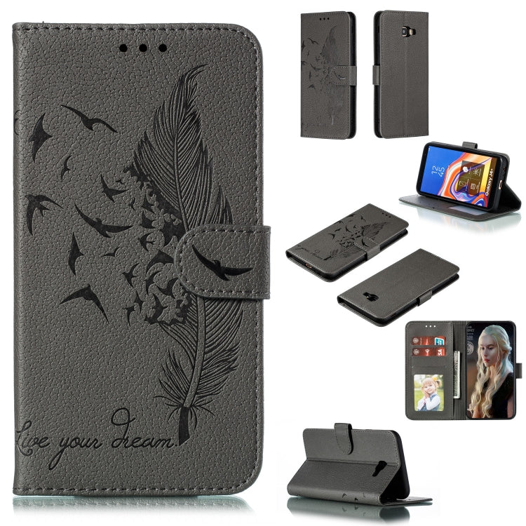 Feather Pattern Litchi Texture Horizontal Flip Leather Case with Wallet & Holder & Card Slots, For Galaxy J4+, For Galaxy J6+, For Galaxy J4 (2018), For Galaxy J6 (2018)