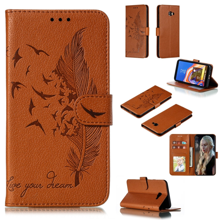 Feather Pattern Litchi Texture Horizontal Flip Leather Case with Wallet & Holder & Card Slots, For Galaxy J4+, For Galaxy J6+, For Galaxy J4 (2018), For Galaxy J6 (2018)