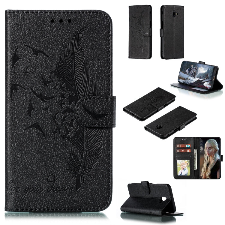 Feather Pattern Litchi Texture Horizontal Flip Leather Case with Wallet & Holder & Card Slots, For Galaxy J4+, For Galaxy J6+, For Galaxy J4 (2018), For Galaxy J6 (2018)