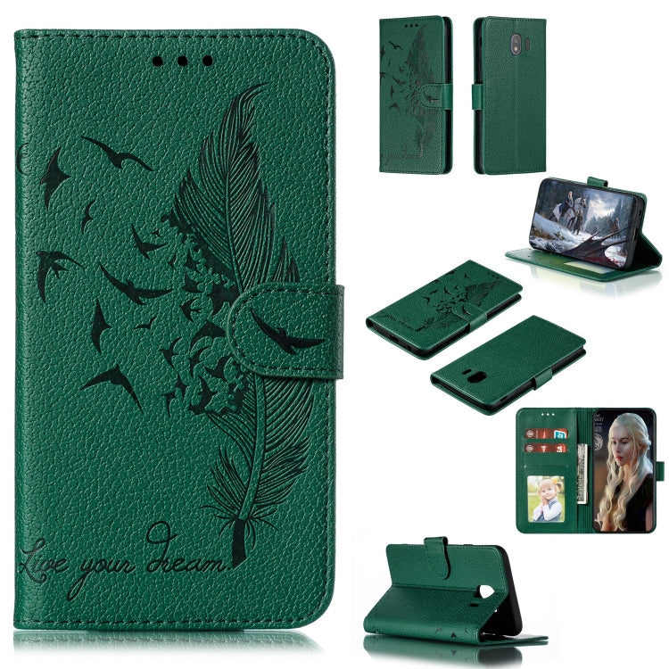 Feather Pattern Litchi Texture Horizontal Flip Leather Case with Wallet & Holder & Card Slots, For Galaxy J4+, For Galaxy J6+, For Galaxy J4 (2018), For Galaxy J6 (2018)