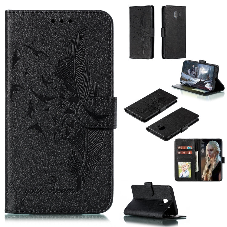 Feather Pattern Litchi Texture Horizontal Flip Leather Case with Wallet & Holder & Card Slots, For Galaxy J4+, For Galaxy J6+, For Galaxy J4 (2018), For Galaxy J6 (2018)